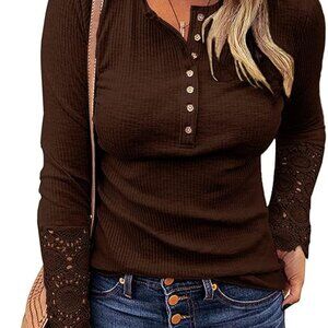 Kancystore Long Sleeve Tops Lace V Neck Button Down Henley Shirt Blouse XL (NWT)
